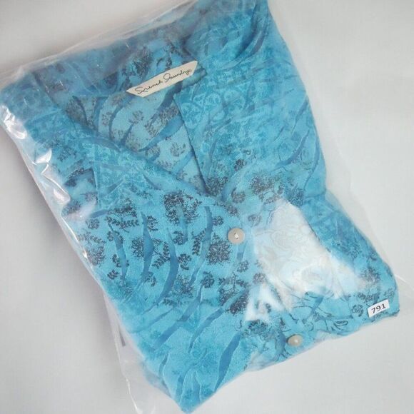 French Foundry Women's Size L Blue Semi Sheer Top 3/4 Long Sleeve Pocket Blouse - Picture 13 of 13